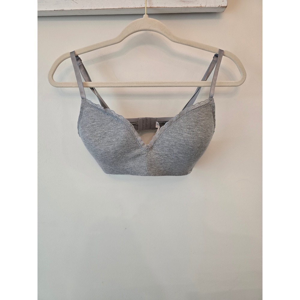 Nautica Intimates Heather Gray Ribbed Lace Trim Padded Bra 36C